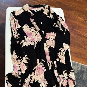 Candie's Black and Pink Floral Button Down Shirt